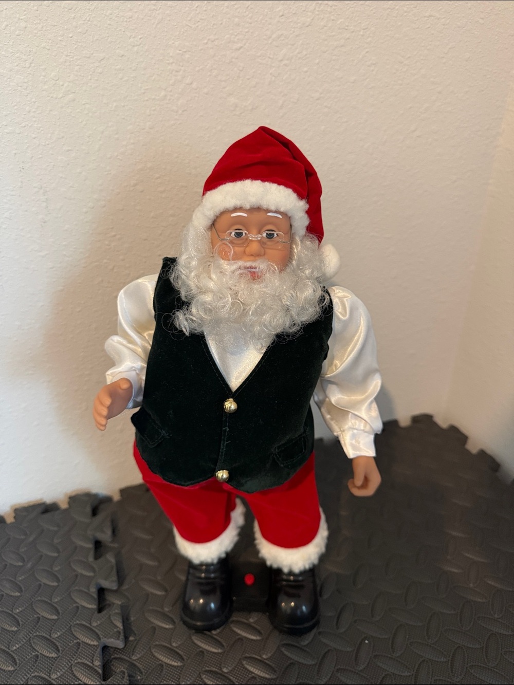 Holiday Santa Doll in Red Hat, Red Pants and Green Vest